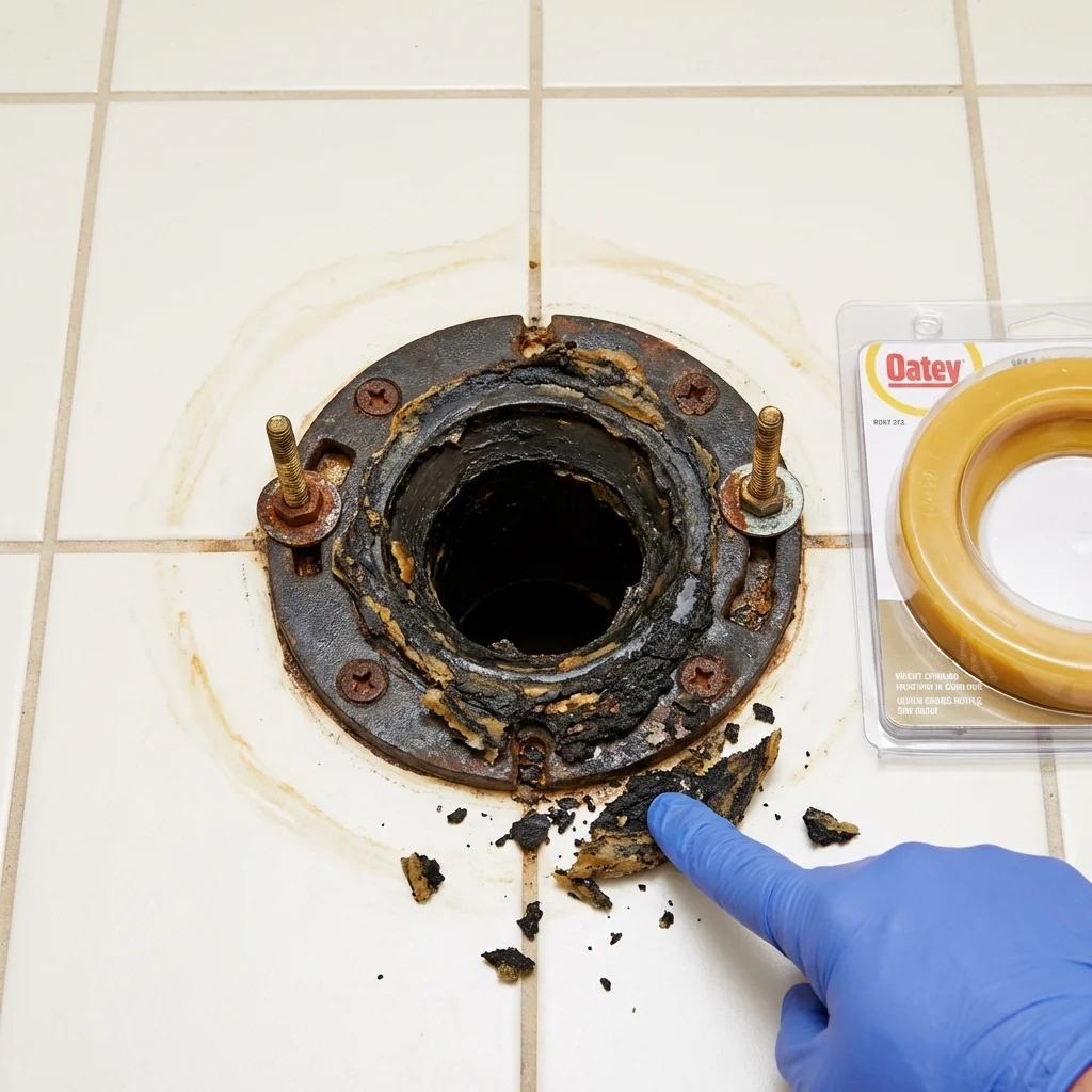Failed wax ring showing water seepage at the base of a toilet in a Sale Creek, TN home