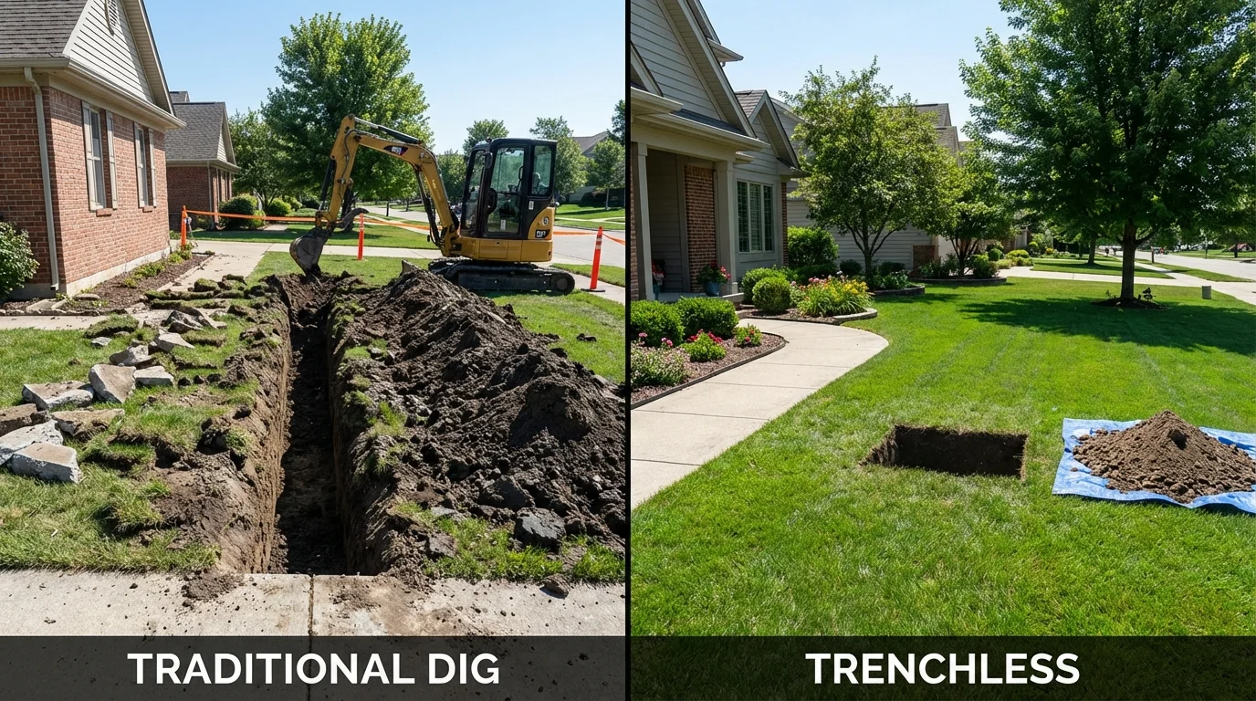 Trenchless sewer repair with minimal yard damage versus traditional excavation in Sale Creek, TN